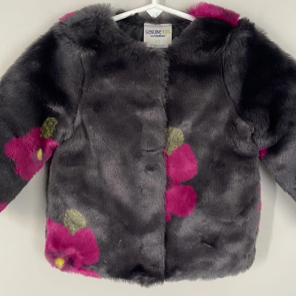OSHKOSH Genuine Floral Faux Fur Girls Jacket Size 2T
